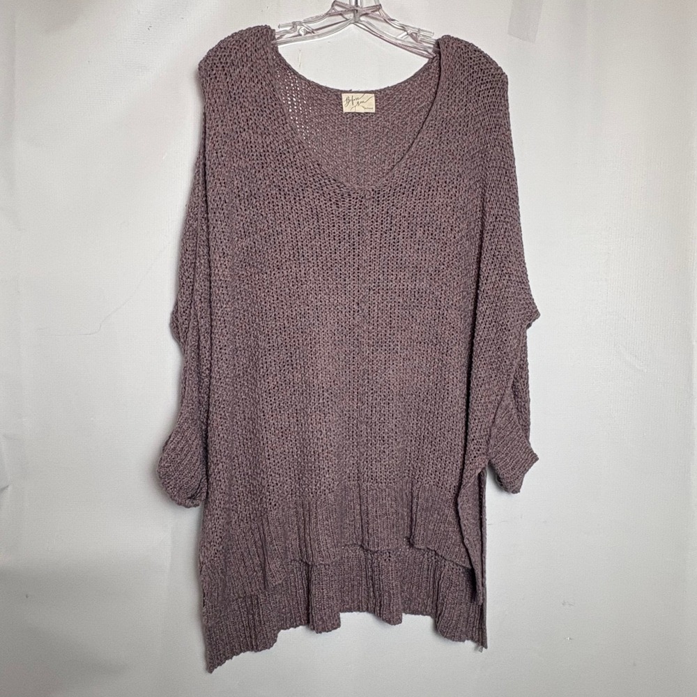Before You‎ Mauve Open Knit Oversized V-Neck Tunic Sweater One Size Comfy Boho